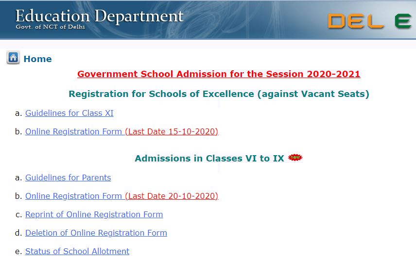 Registration Form Delhi Govt School Admission 21 Class 6 To 9 Apply Online Www Edudel Nic In Cdlu In